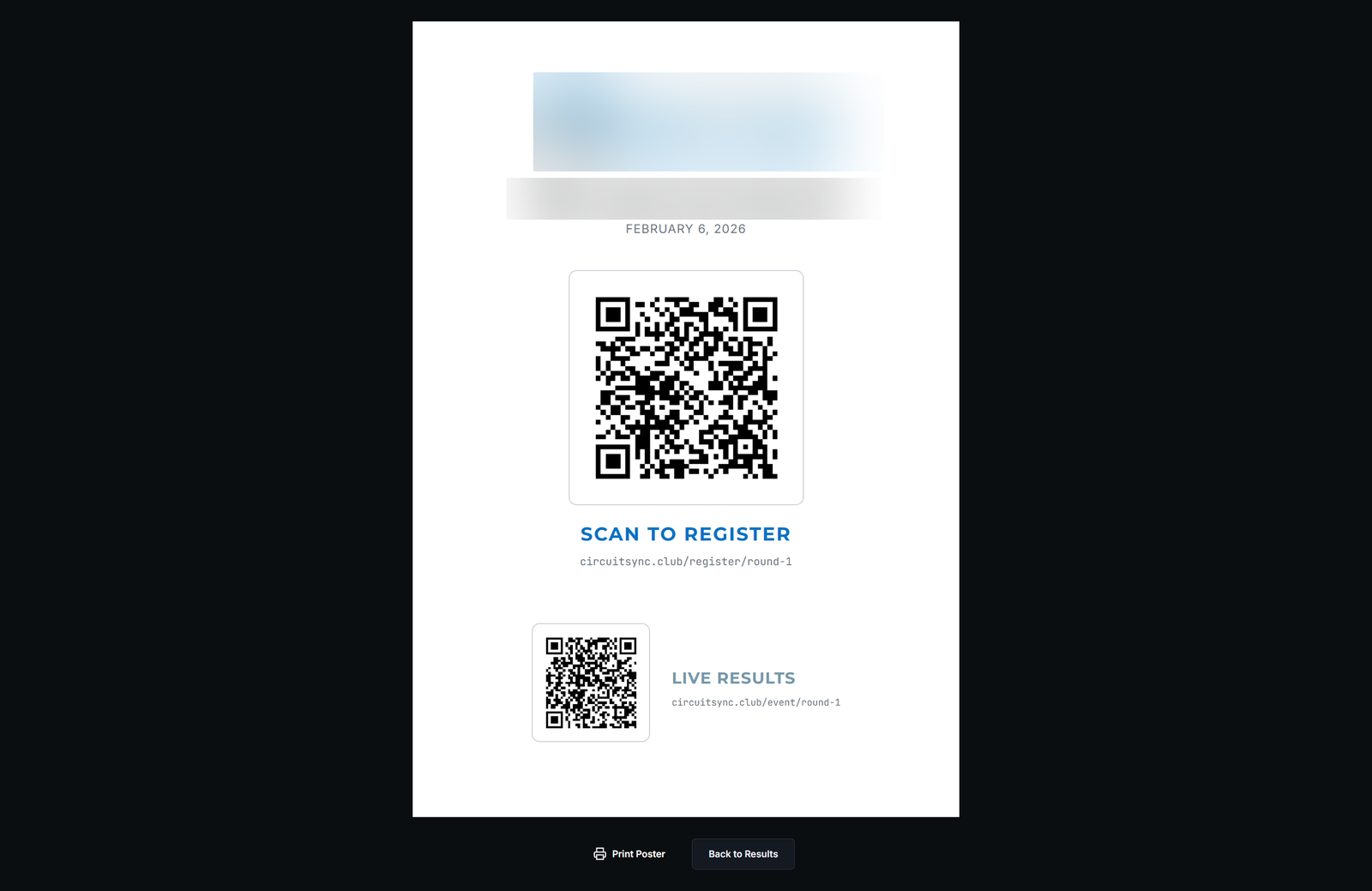 Auto-generated QR registration poster for an event